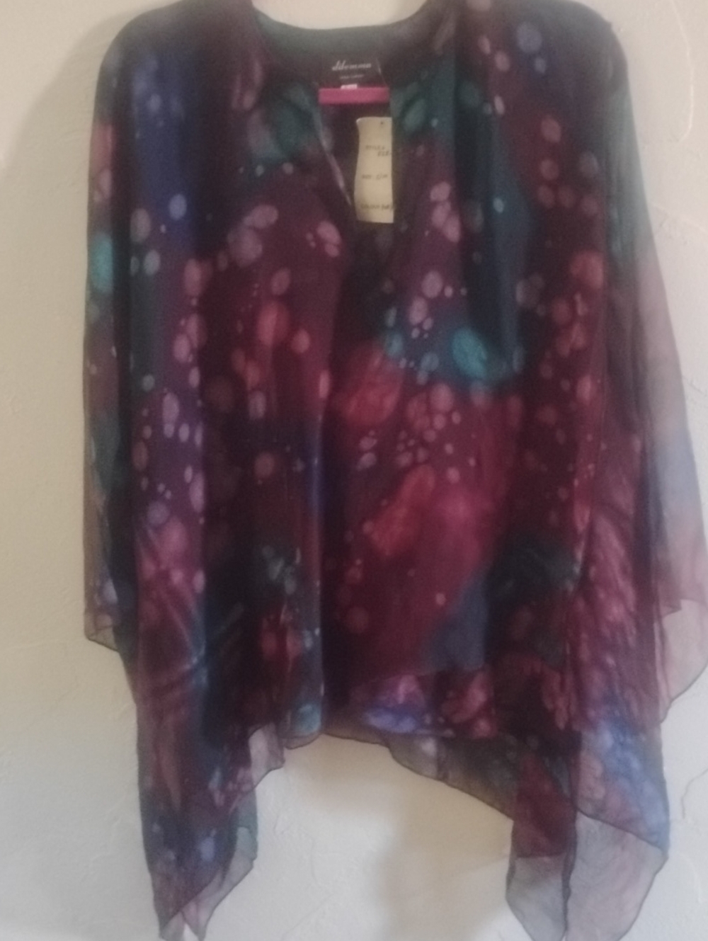 Dilemma Sheer Multicolor Abstract Poncho Top NWT S/M